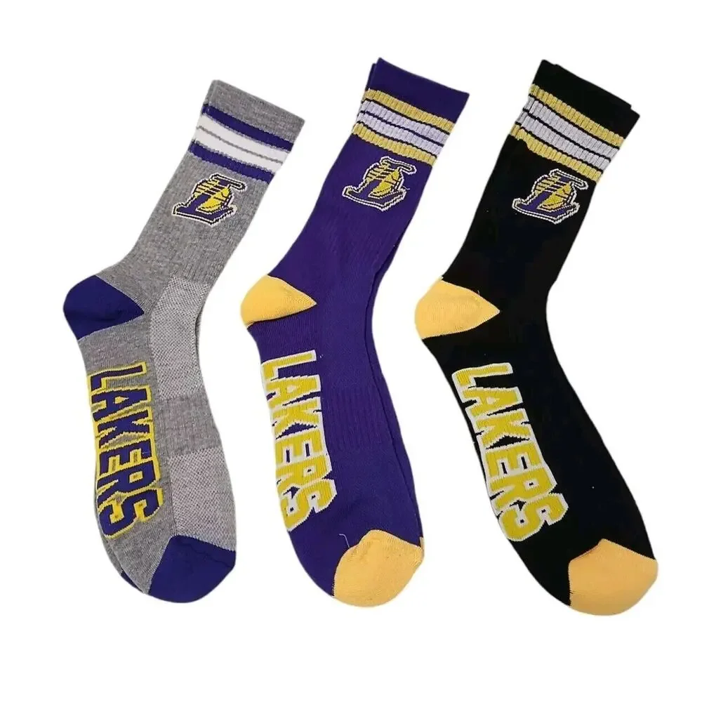 3 Pairs NBA Los Angeles LAKERS CREW Socks Men's Size 6-12‎ Sporty Tube Official